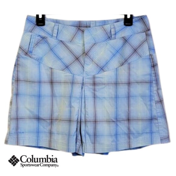Women Columbia Sportswear Titanium Multi-Color Blue Check Active Shorts Size: 6 - Picture 1 of 12